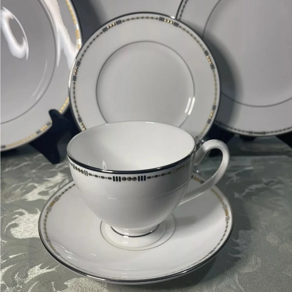 Rare Waterford‎ Crystal Basque China 6 Piece Place Setting Discontinued Vintage
